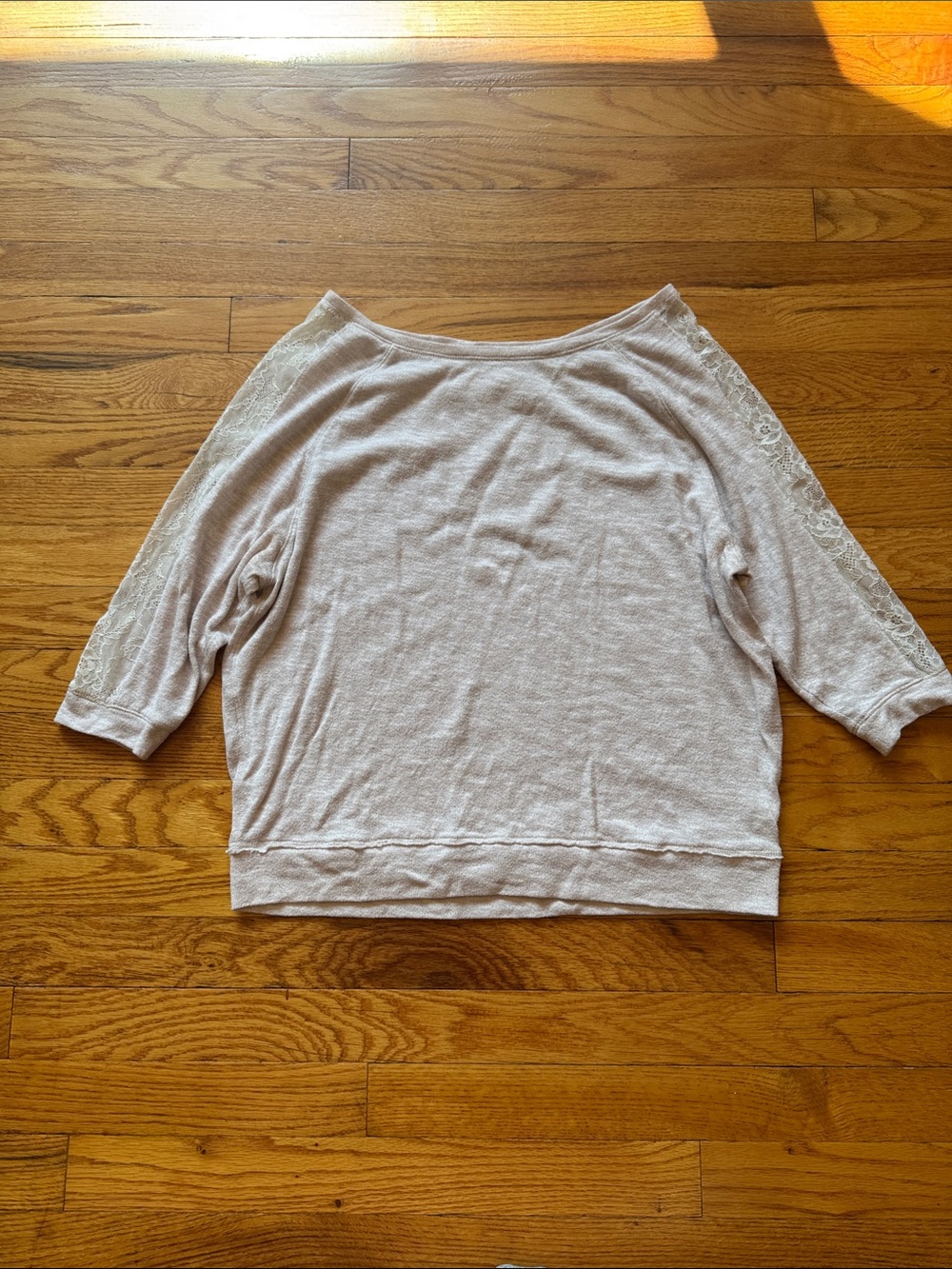 Aerie Wide Neck Lace Sleeve Top Medium Cream